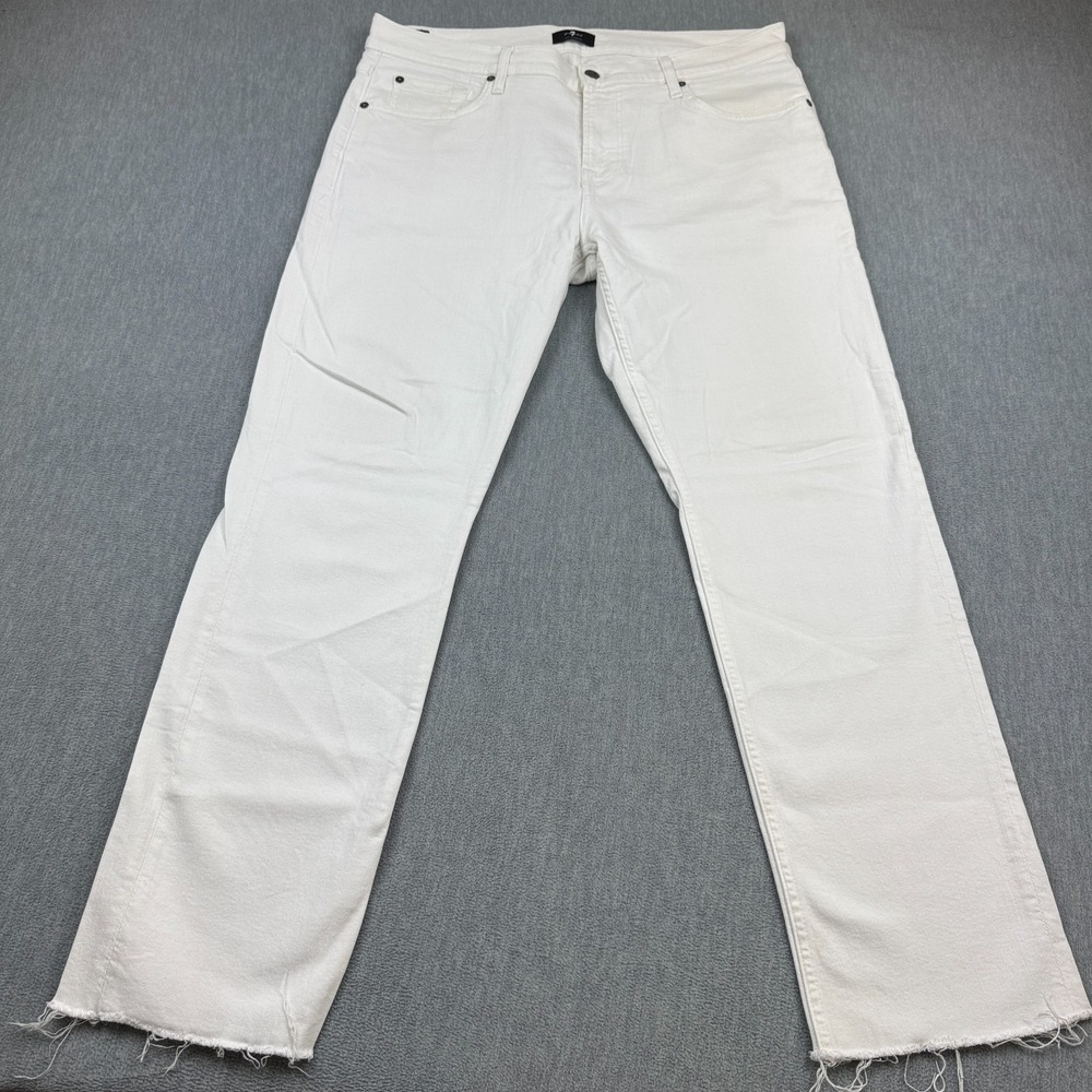 7 For All Mankind Slimmy Jeans Men 36x30 White Straight Leg Cut Off Casual Pants